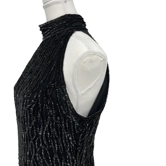 Vintage 90’s Mark & John by Sam Maxi Dress Sequin Black Silk High Neck XL - Picture 4 of 9